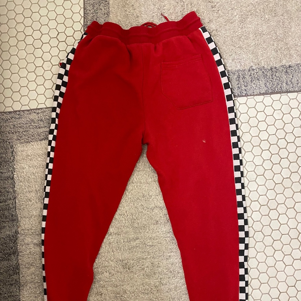 Red checkered sweatpants